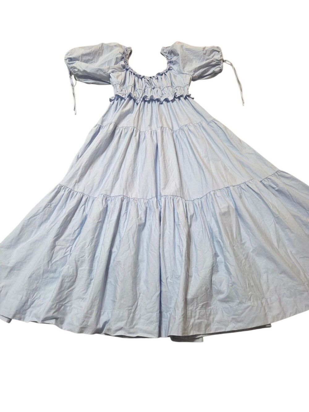 En Saison Poplin Tiered Midi Dress Puff Sleeves Cottagecore Cotton Small B25.1 - Picture 9 of 14